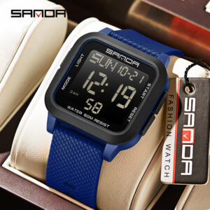 Relógio Eletrônico Masculino Sanda Square Cor Sólida Retro Trendy