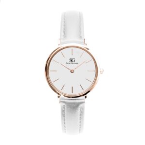 Relógio Feminino Branco Saint Germain Queens Rosé Gold 32mm Fundo