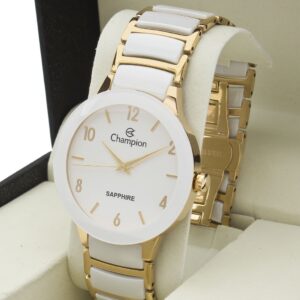 Relógio Feminino Ceramica Branco Safira Champion Luxo Original