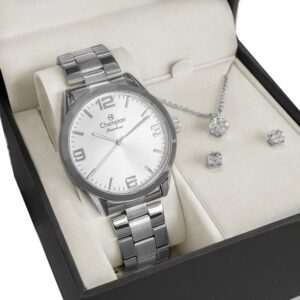 Relógio Feminino Champion Analógico Prata CN29893C Original Conjunto