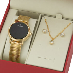 Relógio Feminino Champion Digital Pequeno Dourado Led Vermelho