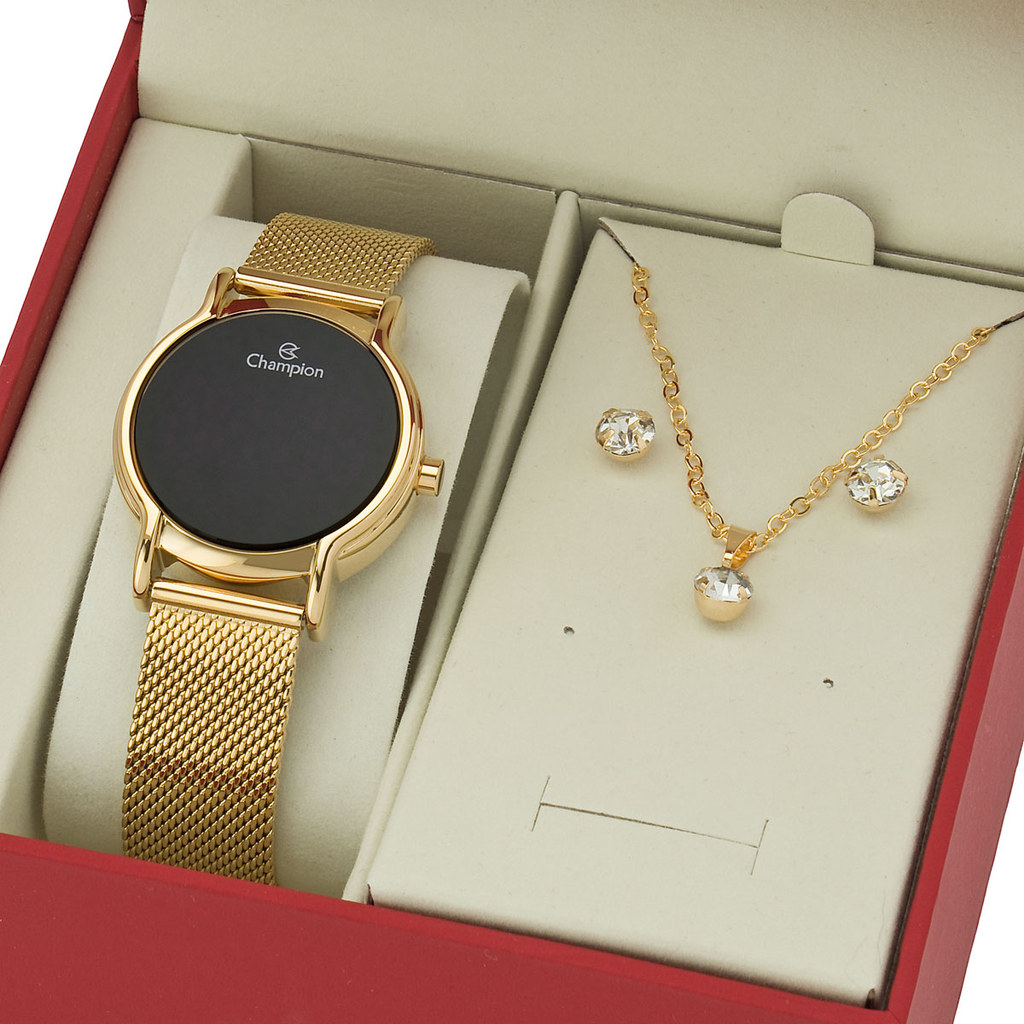 Relógio Feminino Champion Digital Pequeno Dourado Led Vermelho