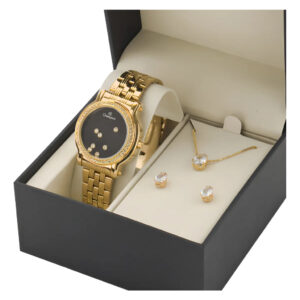 Relógio Feminino Champion Dourado Com Strass Digital Kit Colar e