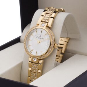 Relógio Feminino Champion Dourado Original Cristal com Pedras