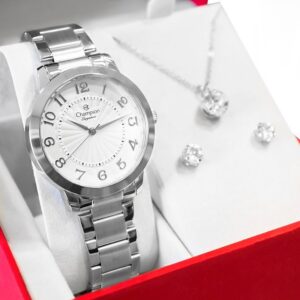 Relógio Feminino Champion Prata Analógico CN25118Q Original+ Conjunto