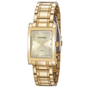 Relógio Feminino Mondaine Dourado Pequeno Quadrado Aço Inox à Prova
