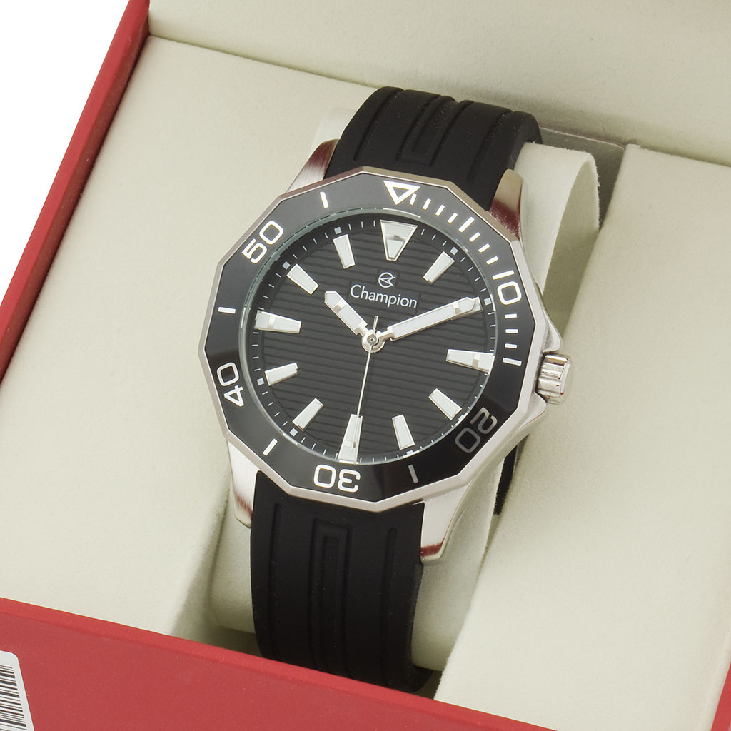 Relógio Masculino Barato Preto Borracha Champion Original CH30313T — Relógios e Óculos