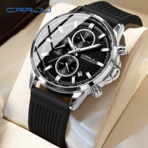 Relógio Masculino CRRJU-Cronógrafo De Moda De Marca Autêntica Com