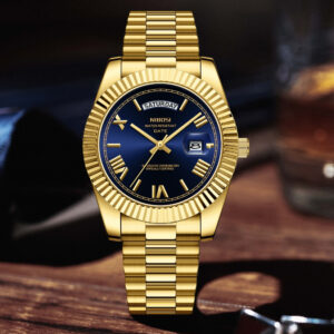 Relógio Masculino De Moda Empresarial Dourado Com Calendário De Luxo