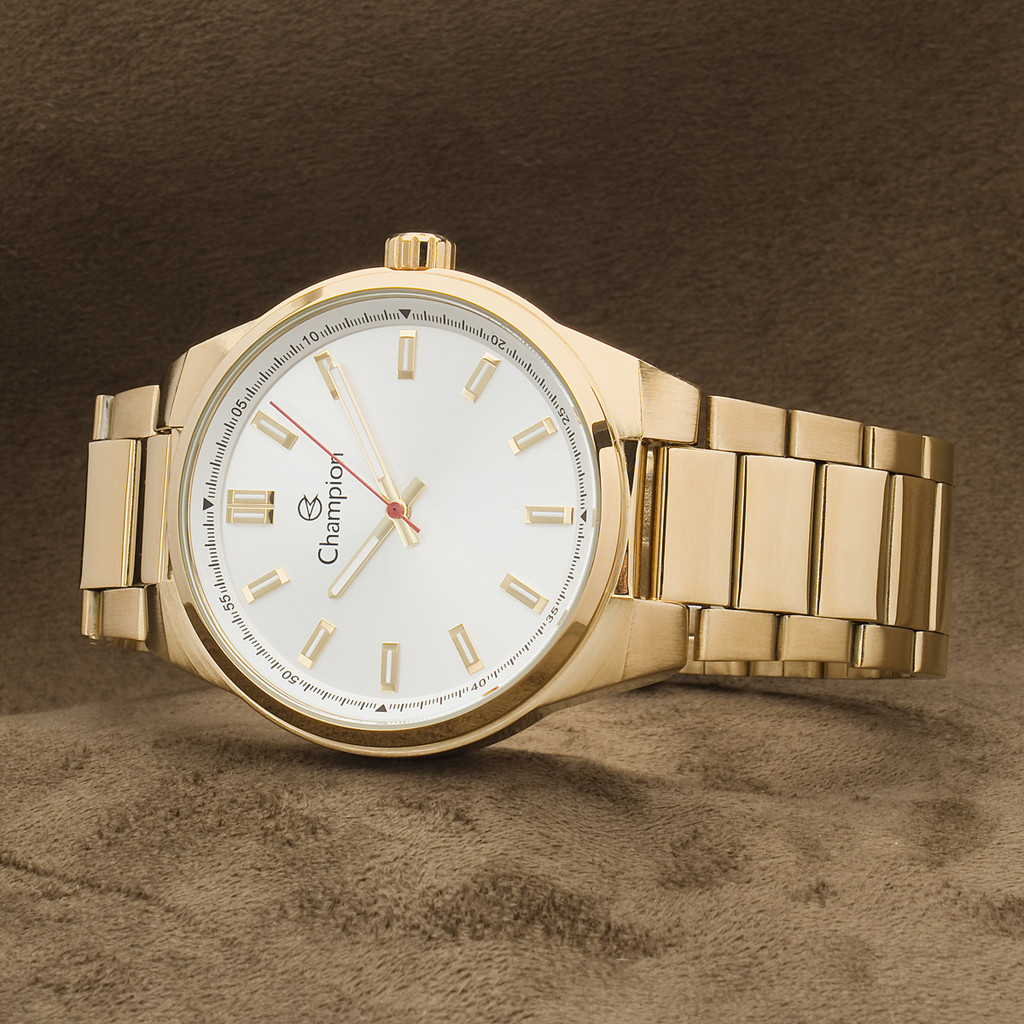 Relógio Masculino Dourado Barato Fundo Branco Champion Original