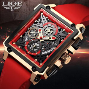 Relógio masculino Lige moda impermeável silicone couro quartzo
