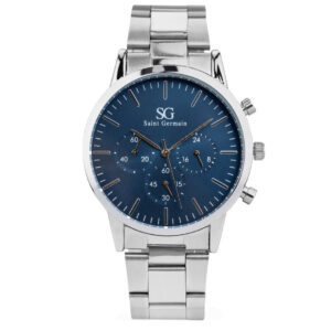 Relógio Masculino Prata Saint Germain Chrono Blue Silver 42mm Fundo