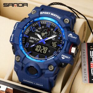 Relógio Masculino Sanda Multifuncional LED Digital À Prova D’água De