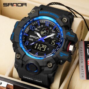Relógio Masculino Sanda Multifuncional LED Digital À Prova D’água De