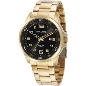 Relógio Masculino Seculus Long Life Dourado Analógico Elegante
