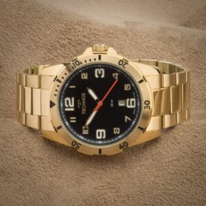 Relógio Masculino Technos Dourado Militar A Prova D’Água Original