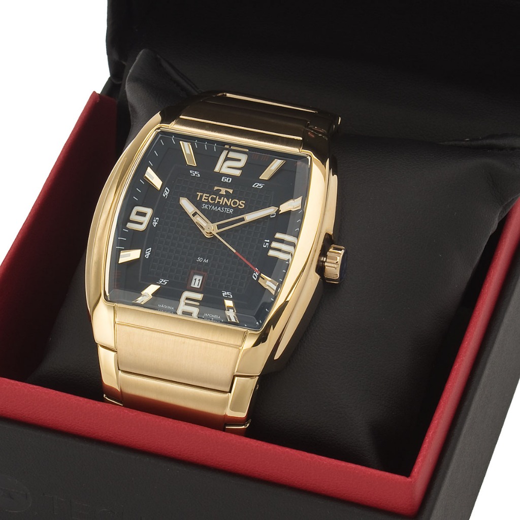Relógio Masculino Technos Dourado Quadrado Original 2115UCX 1A