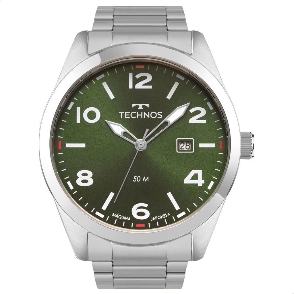 Relógio Masculino Technos Verde Prata Analógico Calendário 2115TYP 1V
