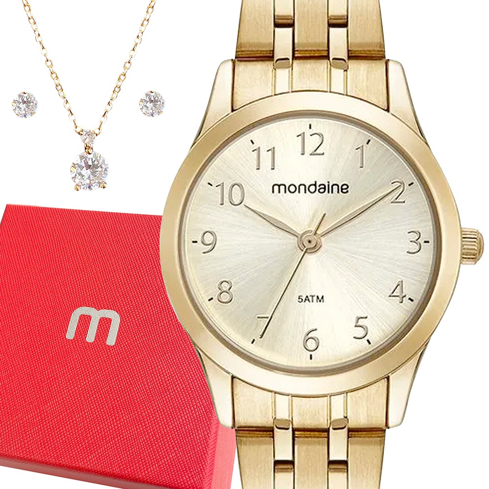 Relógio Mondaine Feminino Dourado Luxo Prova Dágua Original