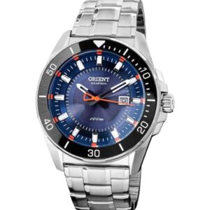 Relógio Orient Masculino Solartech Analógico Prata Fundo Azul Aço