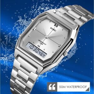 Relógio Skmei Esportivo Vintage Dual Time Japan Dourado Prata À Prova