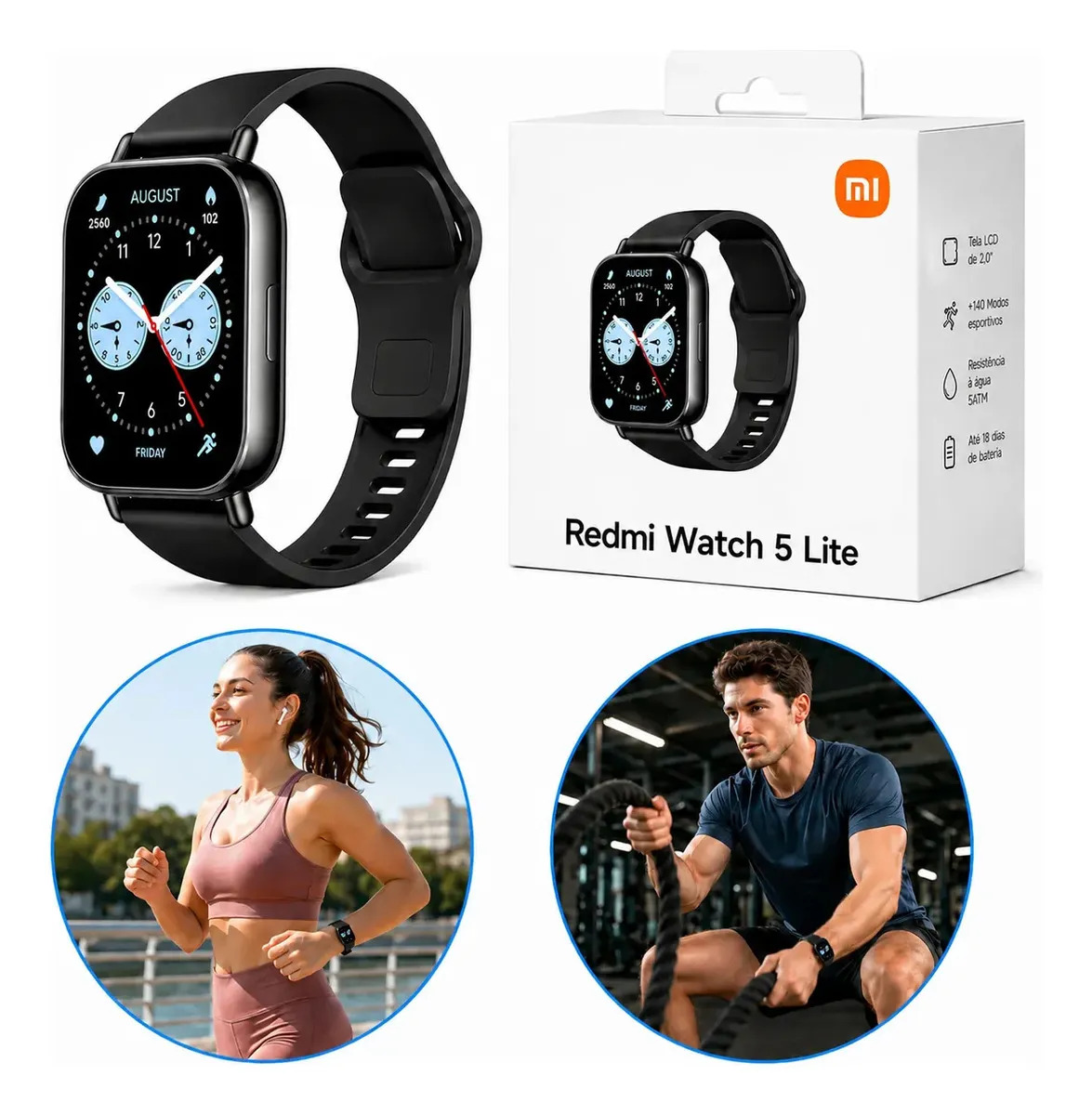Relógio Smartwatch Redmi Watch 5 Active Lite Xiaomi Preto Prateado — Smartwatch e Wearables