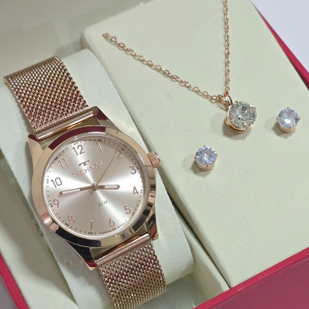Relógio Technos Elegance Boutique Rosé Feminino Kit 2035MUT 1T