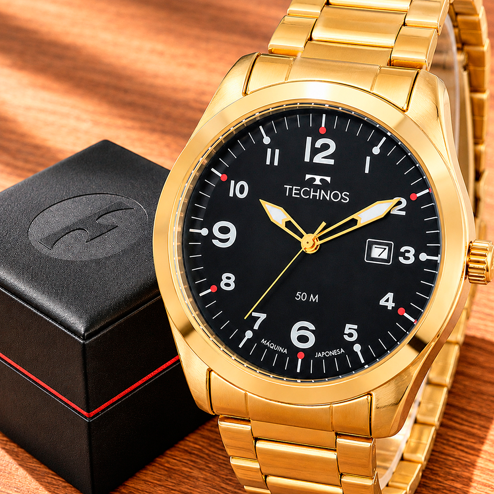 Relógio Technos Masculino Original Dourado Prova D'água Top