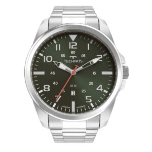 Relógio Technos Original Prata Fundo Verde 2115MYS 1V Relógio Casual
