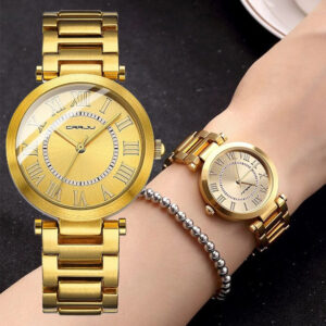Relógios Femininos Crrju Marca De Luxo Gold Fashion Casual Aço