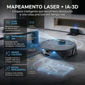 Robô aspirador Ropo Vision c Scan, Mapeamento laser 360°, passa pano