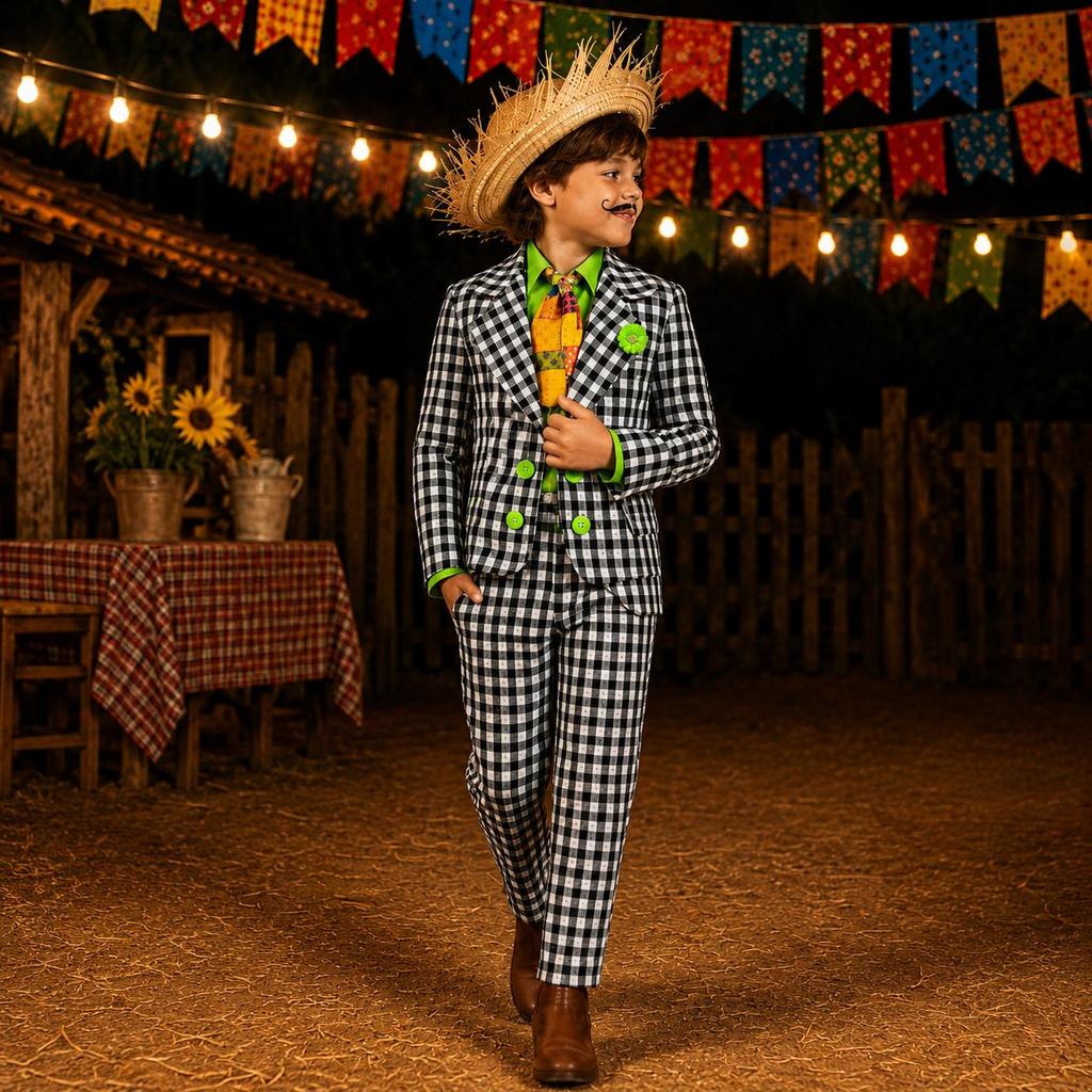 Roupa Infantil Masculina Festa Junina Jeca Tatu Conjunto Completo