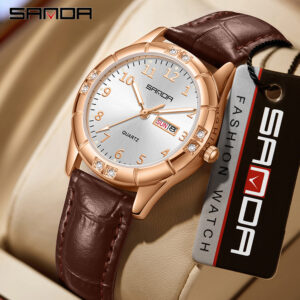 Sanda 9096 Relógio Feminino De Quartzo Mínimo Diamante 50M À Prova