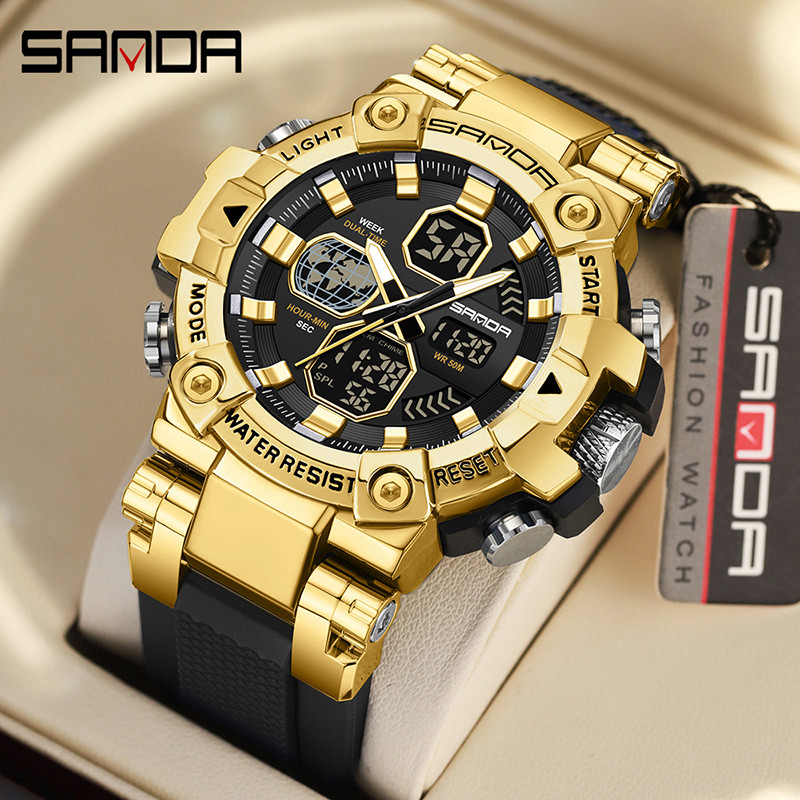 Sanda Alloy Watch Multifuncional E Multi Display Relógio Masculino À