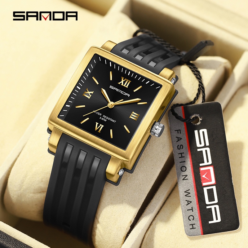 Sanda Business Relógio Quadrado Simples Moda Luxuoso Casual À Prova