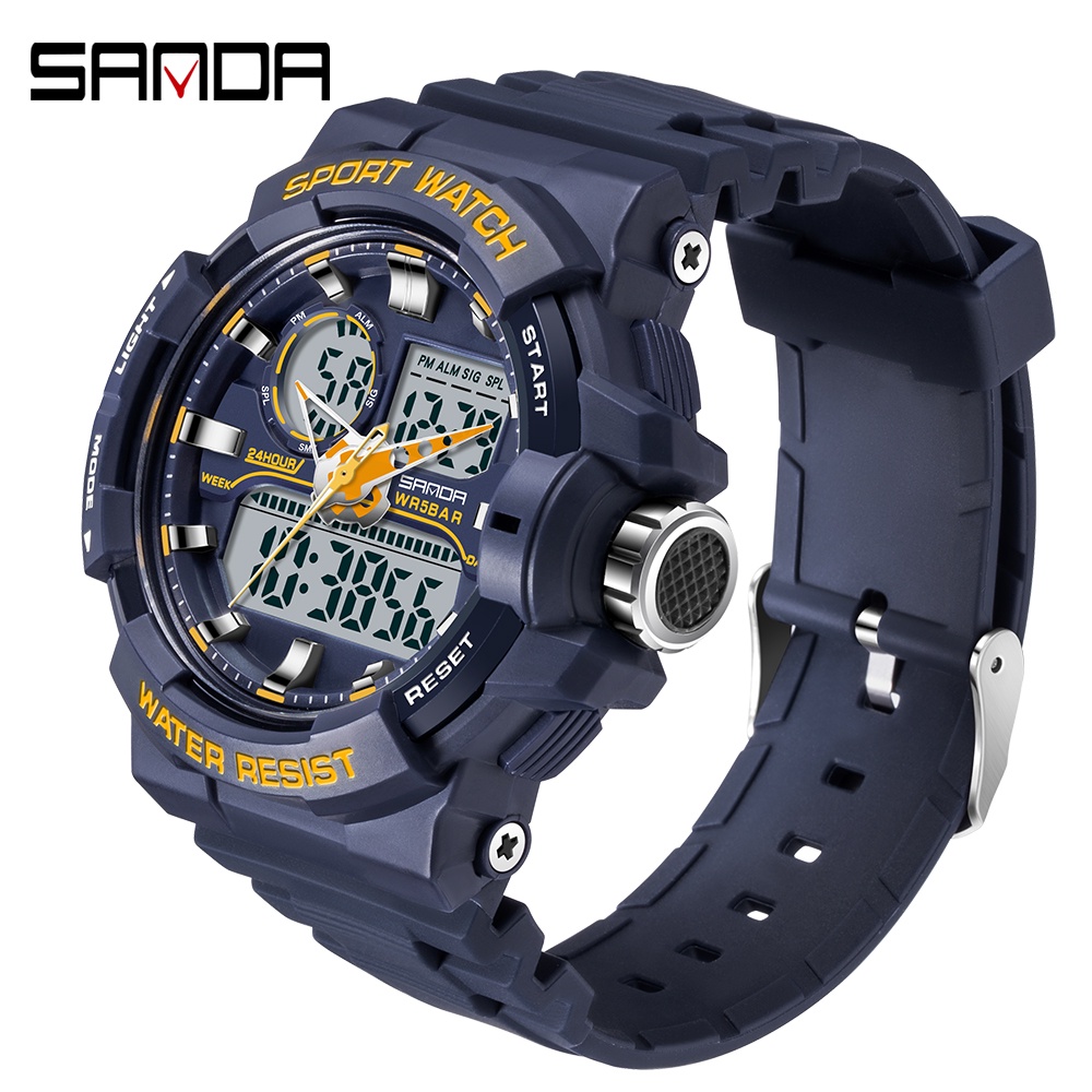 Sanda Relógio De Pulso Masculino De Quartzo Com Display Duplo Digital