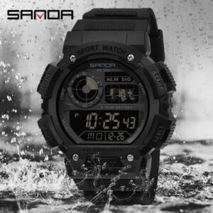 Sanda Relógio masculino esportivo à prova d'água com display LED