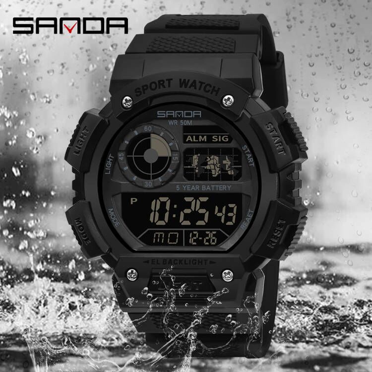 Sanda Relógio masculino esportivo à prova d'água com display LED