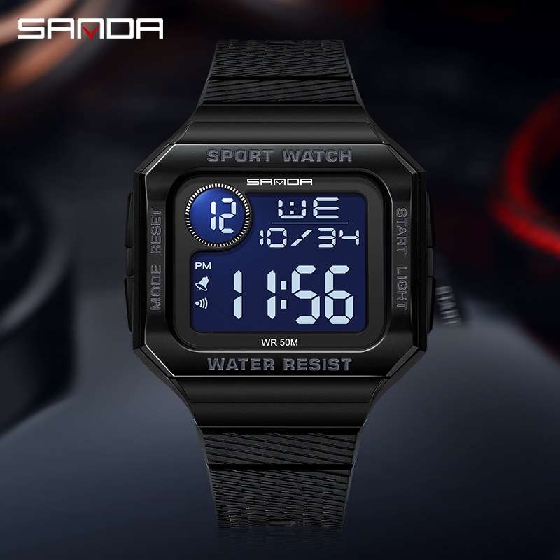 Sanda Square Cronômetro De Tela Grande Moda Luxuoso Casual