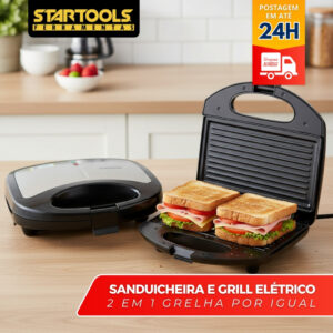 Sanduicheira 2 Em 1 Eletrica Antiaderente 750w Inox 110v Chapa Misto