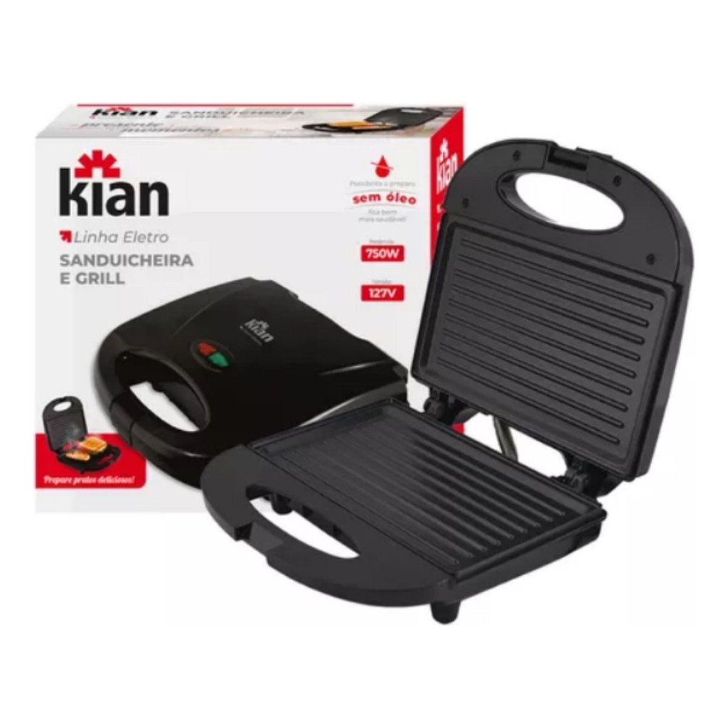 Sanduicheira Grill 2 Em 1 Kian Preta Elétrica 750w