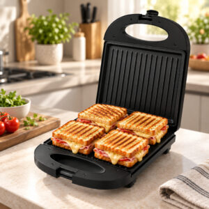 Sanduicheira Grill Elétrica Sumay 1200W Preto para 4 Sanduíches com