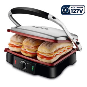 Sanduicheira Mondial Press Grill 180° Red Ceramic 127V Preto Inox