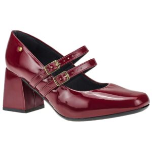 Sapato Scarpin Feminino Boneca com 2 Fivelas Verniz com Brilho Salto