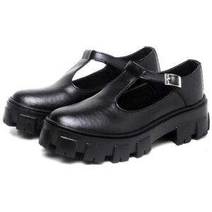 Sapato Tratorado Dubuy Feminino Mocassim Boneca Preto Fosco Mary Jane