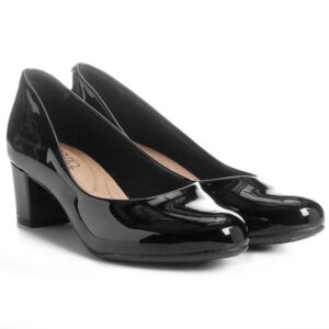 Scarpin Beira Rio Boneca Verniz Salto Bloco Baixo Preto
