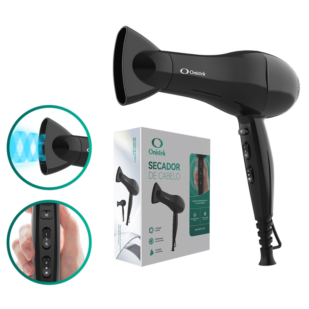 Secador de Cabelo 2000W Alta Potência 2 Velocidades 3 Temperaturas