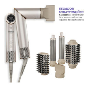 Secador de Cabelo Philco 4 em 1 Dobrável Portátil com Escovas e