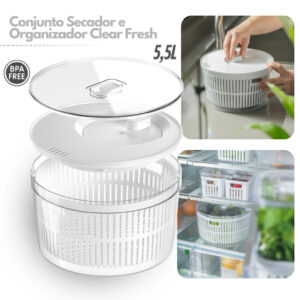 Secador de Salada 5,5l +Organizador Centrifuga com Tampa de Acrílico