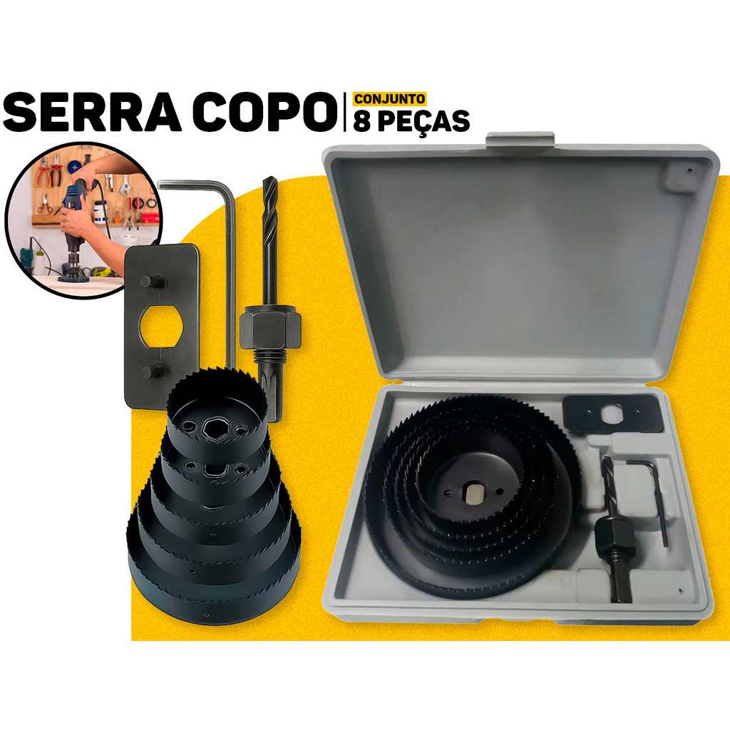 Serra Copo Fertak Kit 8 Peças P Furadeira Corte Preciso Em Diversos